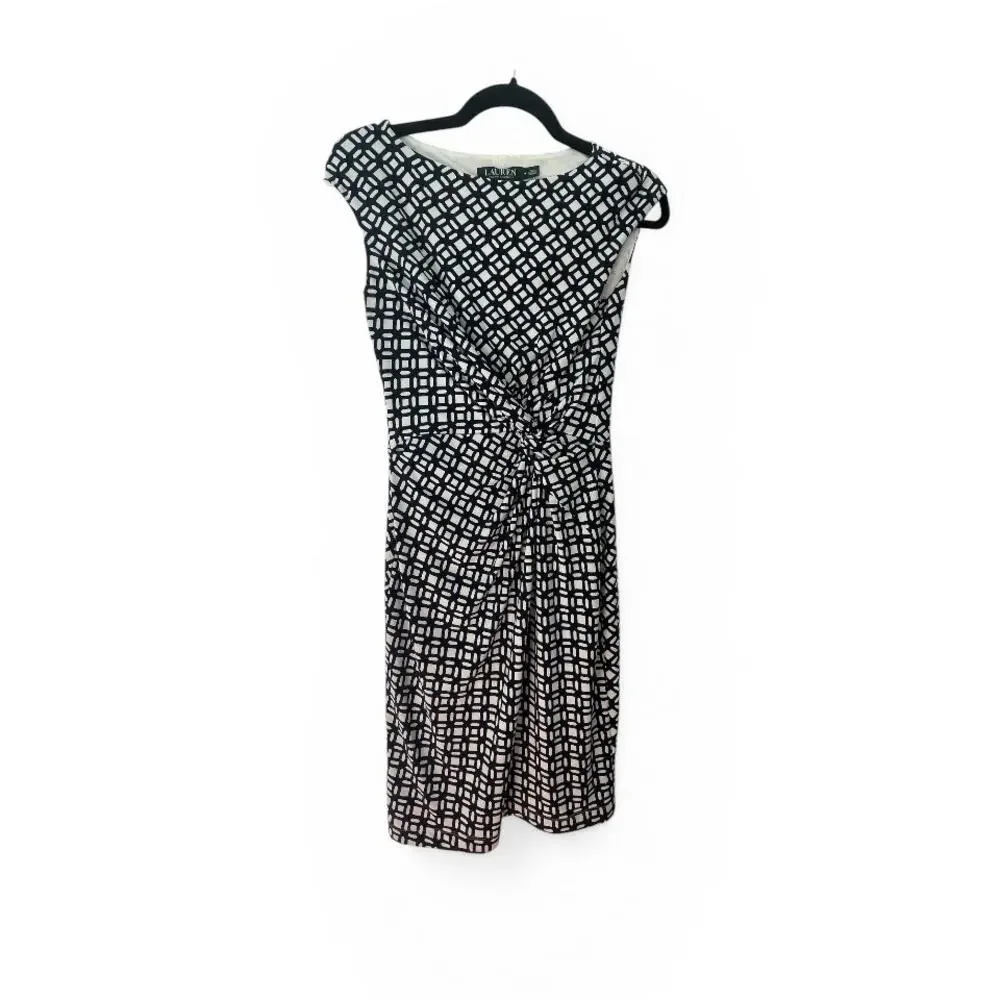 Ralph Lauren Black & White Knotted Waist Knit Stretchy Dress sz 4 - Picture 2 of 5